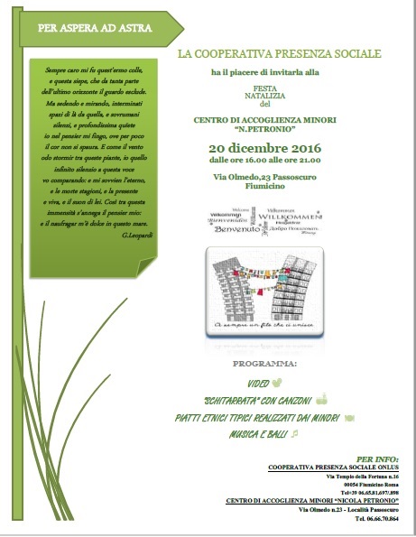 20 dicembre 2016 - dalle ore 16.00 alle ore 21.00